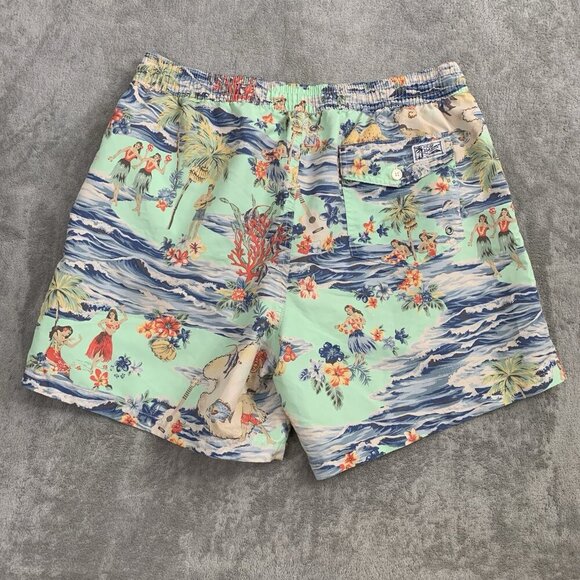 Polo Ralph Lauren Shorts Mens Large Swim Trunks Lined Hawaiian Floral Hula Girls - Picture 9 of 10